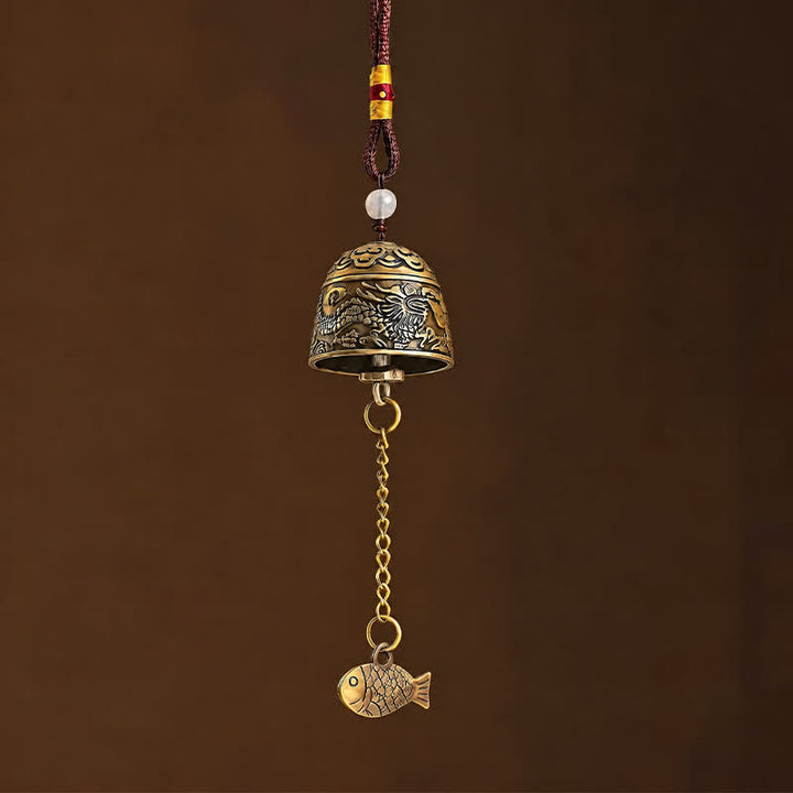 Buddha Stones Campanelli e carillon portafortuna con doppio drago in rame e pesci koi. - image 1
