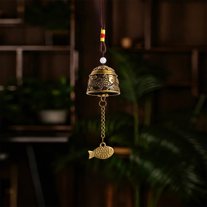 Buddha Stones Campanelli e carillon portafortuna con doppio drago in rame e pesci koi. - image 10