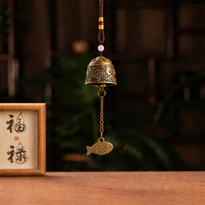 Buddha Stones Campanelli e carillon portafortuna con doppio drago in rame e pesci koi. - image 9