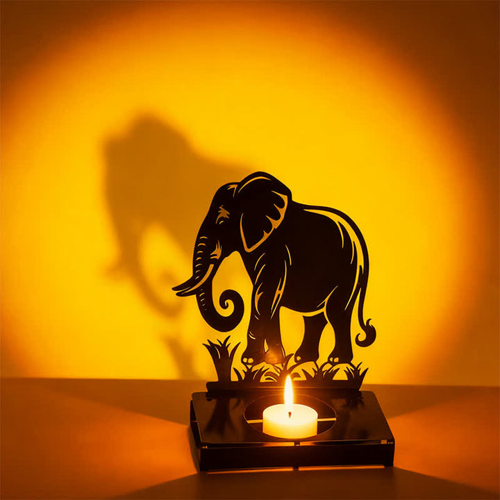 Buddha Stones Portacandele a forma di elefante e uccello in ferro nero con silhouette di forza - Elefante - image 3