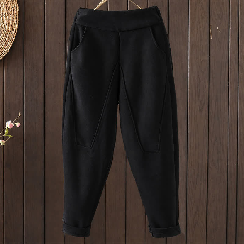 Buddha Stones Pantaloni invernali casual in cotone tinta unita, modello alla caviglia da donna, affusolati con tasca - Nero - US12, UK/AU16, EU44 (3XL) - image 0