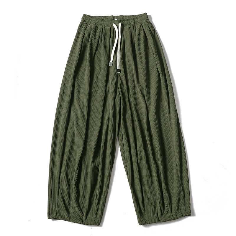 Buddha Stones Pantaloni casual autunno/inverno con coulisse, tinta unita, in velluto a coste, gamba dritta, da uomo, con tasche. - Verde oliva scuro - Foderato in pile - US/UK/AU46, EU56 (5XL) - image 1