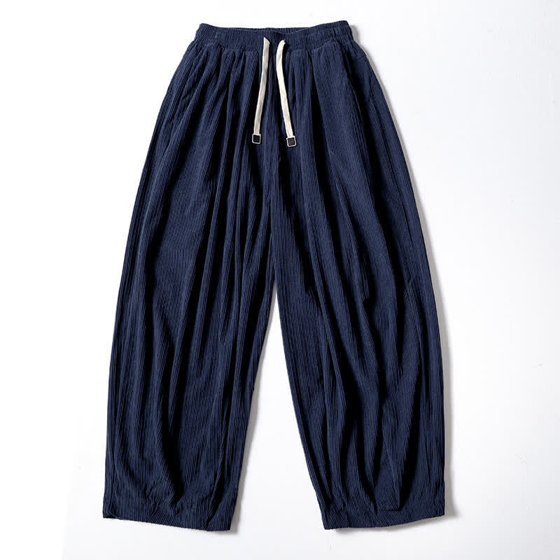 Buddha Stones Pantaloni casual autunno/inverno con coulisse, tinta unita, in velluto a coste, gamba dritta, da uomo, con tasche. - Marina - Foderato in pile - US/UK/AU46, EU56 (5XL) - image 0