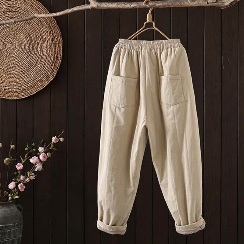 Buddha Stones Pantaloni alla caviglia da donna stile harem, casual, vintage, tinta unita, per autunno/inverno, con tasca. - image 1