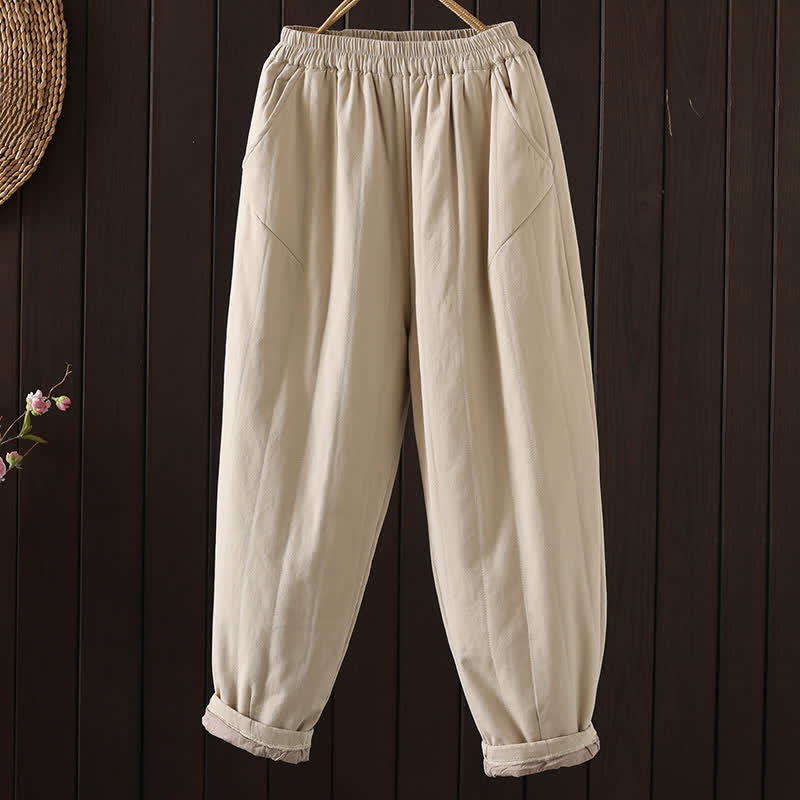Buddha Stones Pantaloni alla caviglia da donna stile harem, casual, vintage, tinta unita, per autunno/inverno, con tasca. - Mandorle sbiancate - US8-10, UK/AU12-14, EU40-42 (2XL) - image 0