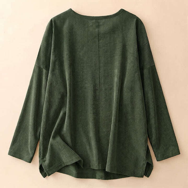 Buddha Stones Camicia da donna a maniche lunghe in velluto a coste tinta unita, girocollo, con bottoni, stile minimalista, primavera/autunno. - image 1