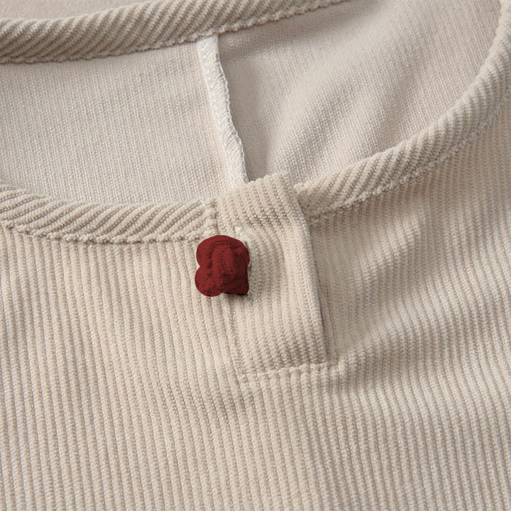 Buddha Stones Camicia da donna a maniche lunghe in velluto a coste tinta unita, girocollo, con bottoni, stile minimalista, primavera/autunno. - image 6