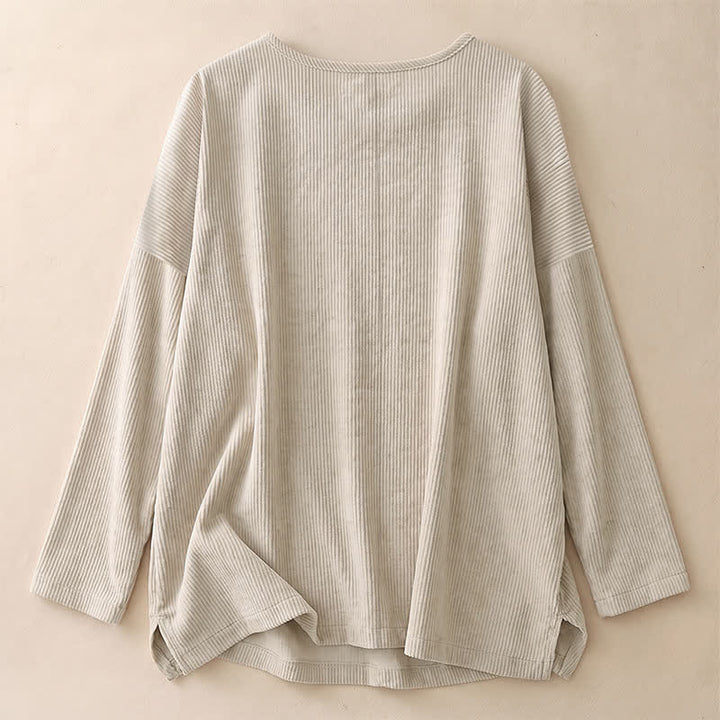 Buddha Stones Camicia da donna a maniche lunghe in velluto a coste tinta unita, girocollo, con bottoni, stile minimalista, primavera/autunno. - image 3