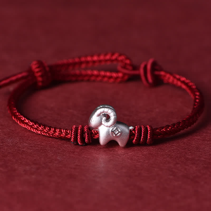 Buddha Stones Bracciale protettivo a forma di capra in argento sterling 999 con cordino rosso - Filo Rosso (Protezione ♥ Fortuna) - image 0