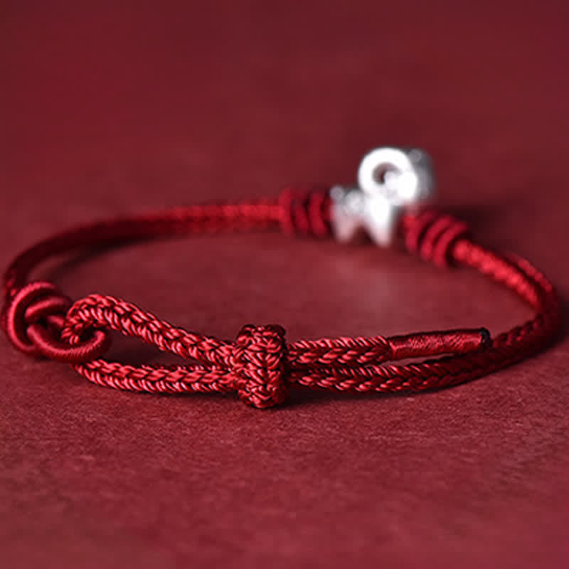 Buddha Stones Bracciale protettivo a forma di capra in argento sterling 999 con cordino rosso - image 1