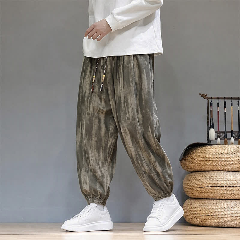 Buddha Stones Pantaloni corti da uomo in velluto a coste con coulisse e righe, casual autunno/inverno, modello harem con tasche. - Grigio tenue - US/UK/AU46, EU56 (5XL) - image 0