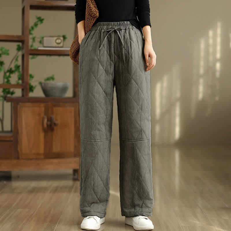 Buddha Stones Pantaloni lunghi invernali casual con coulisse e motivo geometrico a rombi, da donna, a gamba dritta con tasche. - image 1