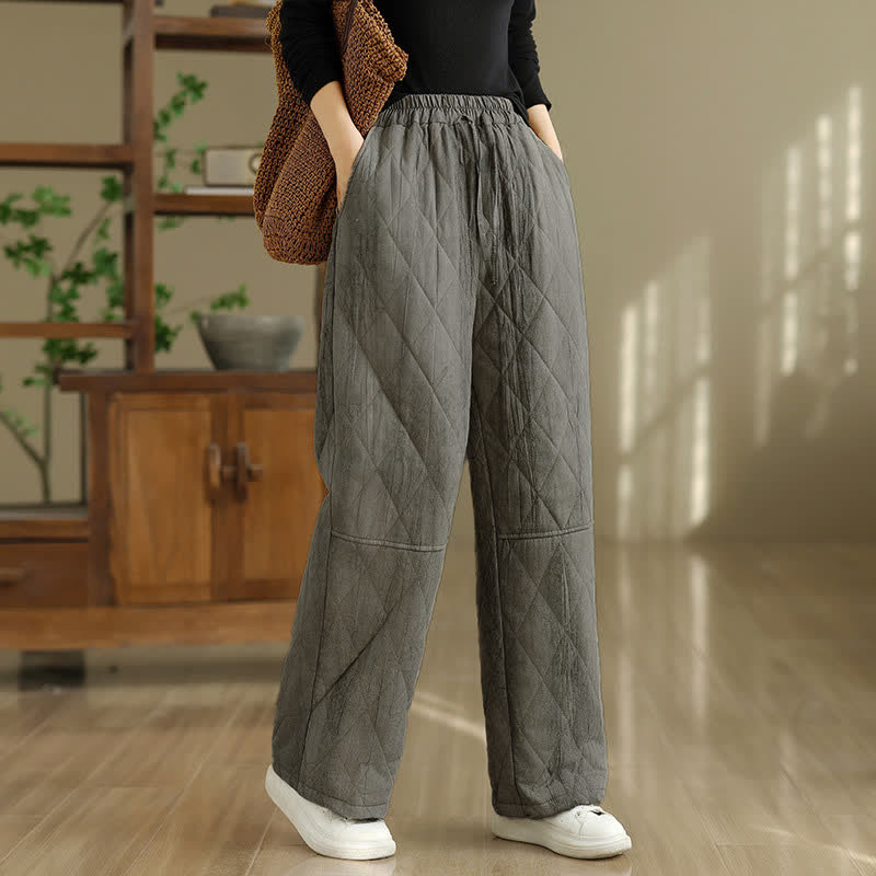 Buddha Stones Pantaloni lunghi invernali casual con coulisse e motivo geometrico a rombi, da donna, a gamba dritta con tasche. - Argento - US8-10, UK/AU12-14, EU40-42 (2XL) - image 0