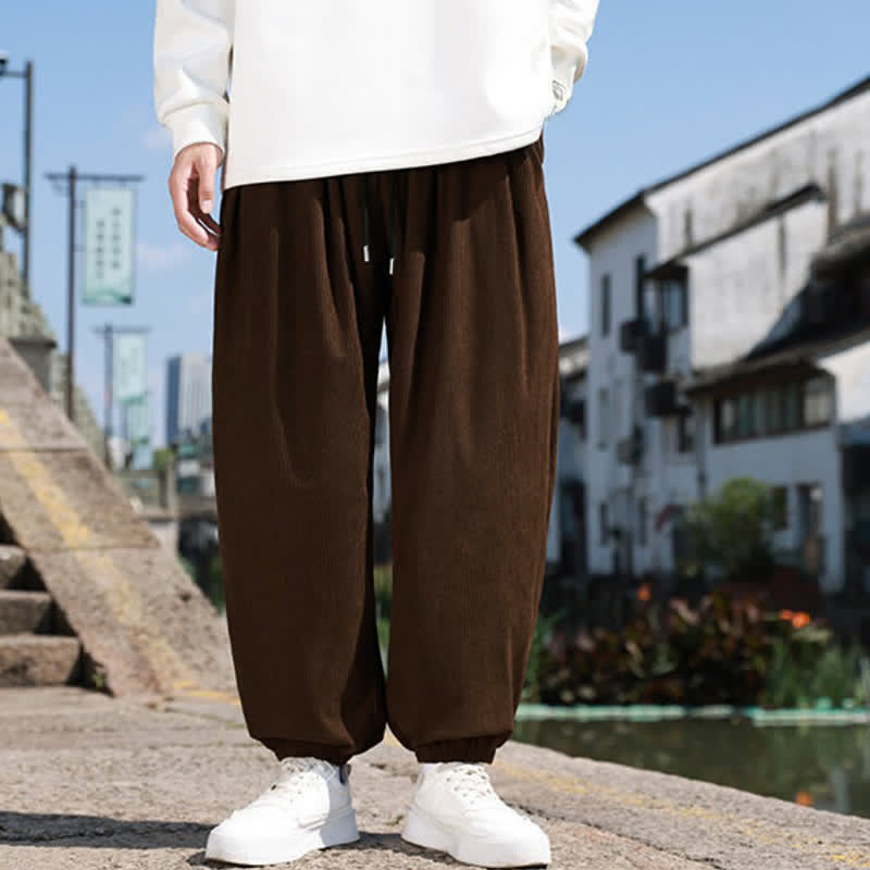 Buddha Stones Pantaloni corti da uomo in velluto a coste, casual, autunno/inverno, con coulisse, modello harem e tasca. - image 1