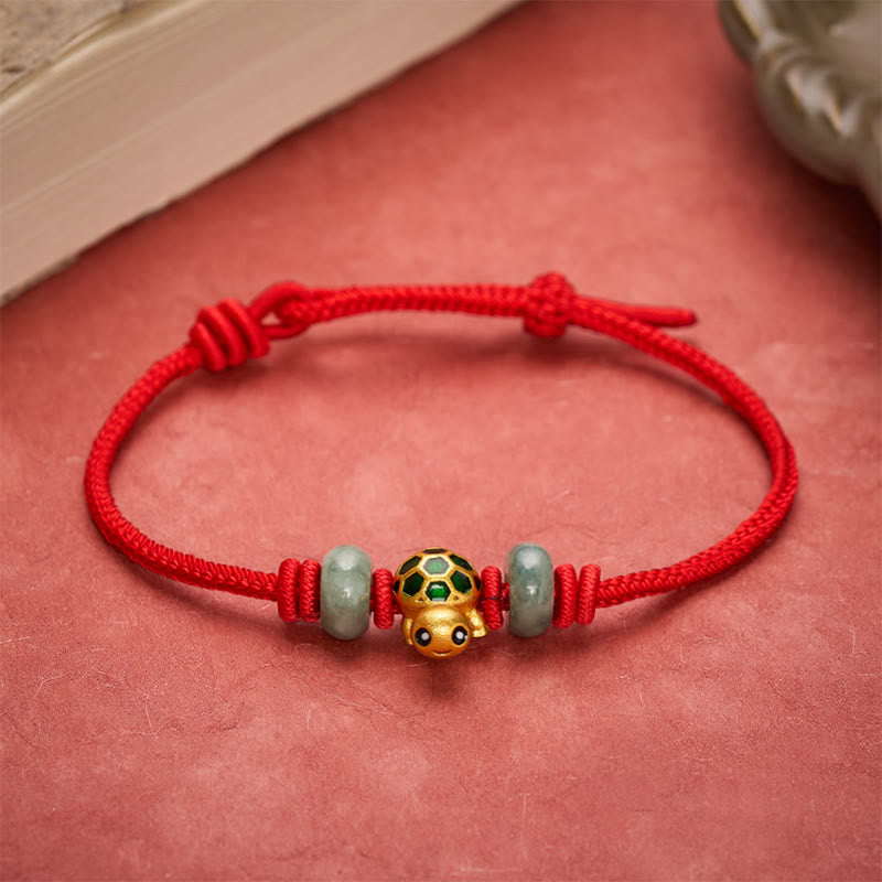 Buddha Stones Braccialetto portafortuna con cordino rosso e tartaruga di rame e giada, benedizione della tartaruga di rame. - image 1