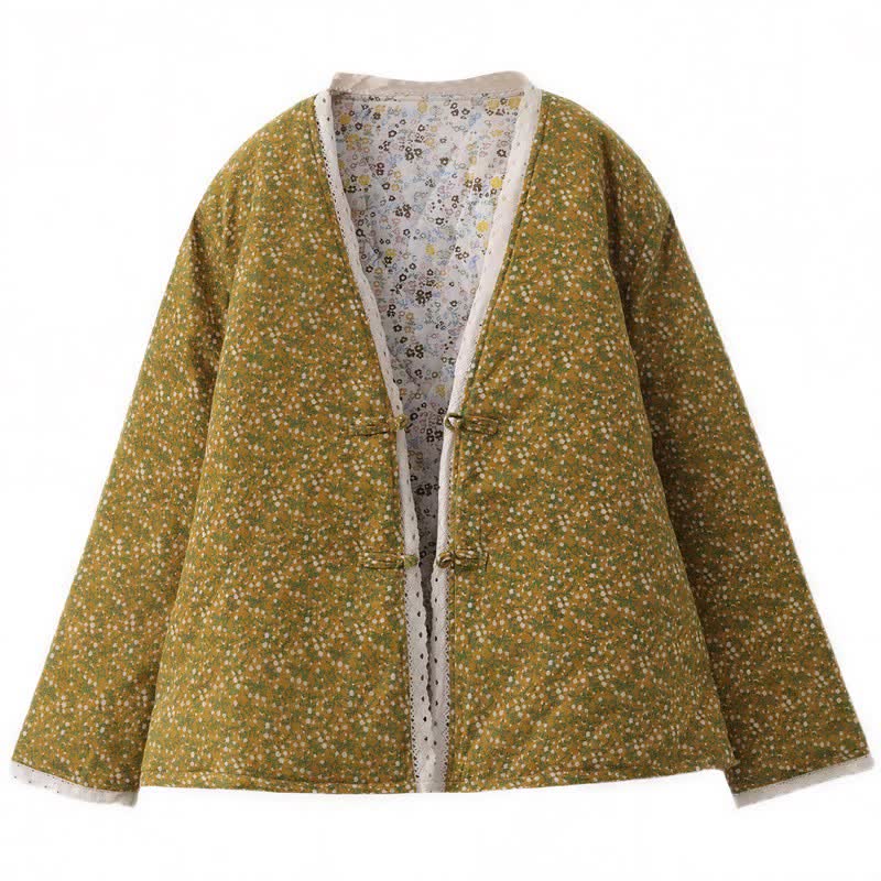 Buddha Stones Giacca da donna in maglia floreale, elegante, vintage, con bottoni, autunno/inverno. - image 1