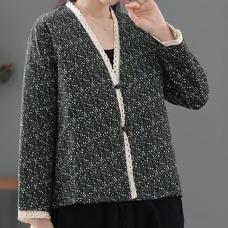 Buddha Stones Giacca da donna in maglia floreale, elegante, vintage, con bottoni, autunno/inverno. - image 11