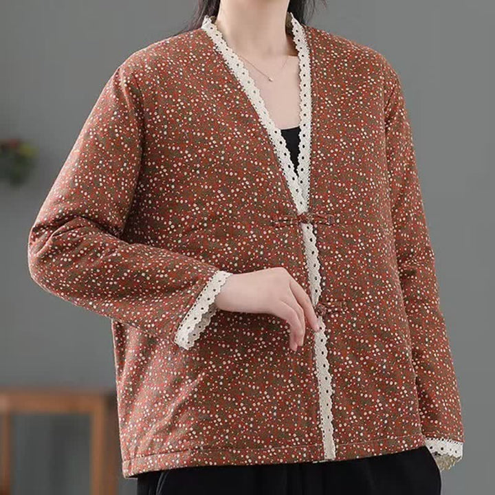 Buddha Stones Giacca da donna in maglia floreale, elegante, vintage, con bottoni, autunno/inverno. - image 15