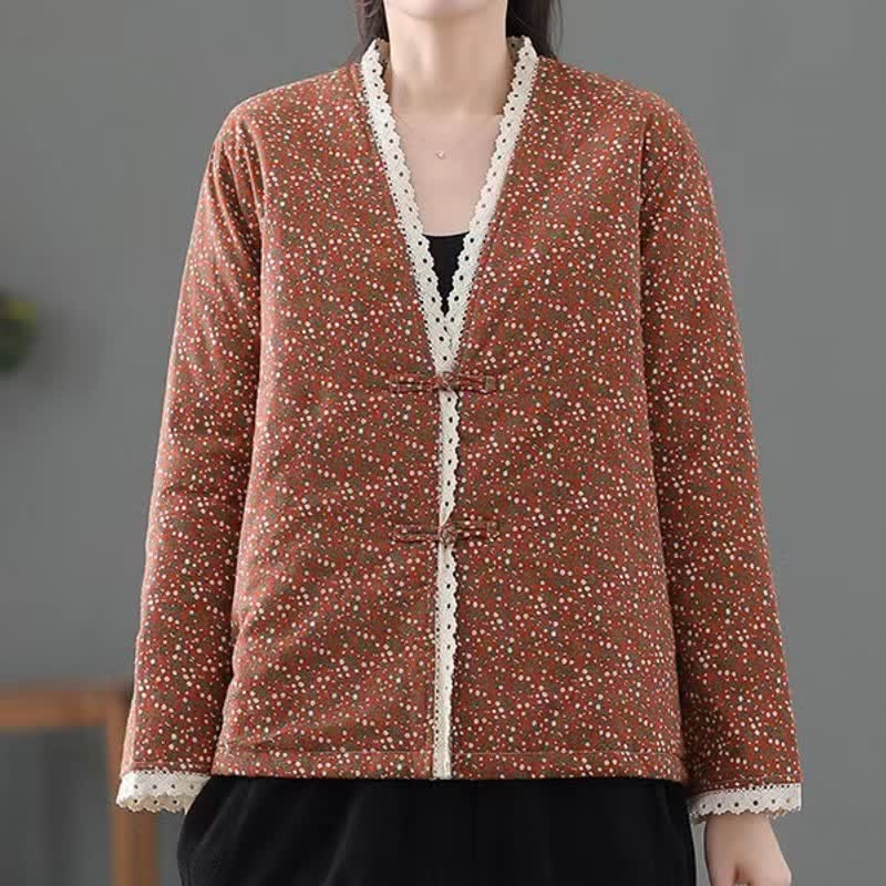 Buddha Stones Giacca da donna in maglia floreale, elegante, vintage, con bottoni, autunno/inverno. - image 13