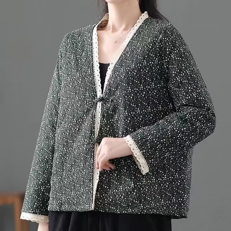 Buddha Stones Giacca da donna in maglia floreale, elegante, vintage, con bottoni, autunno/inverno. - image 10