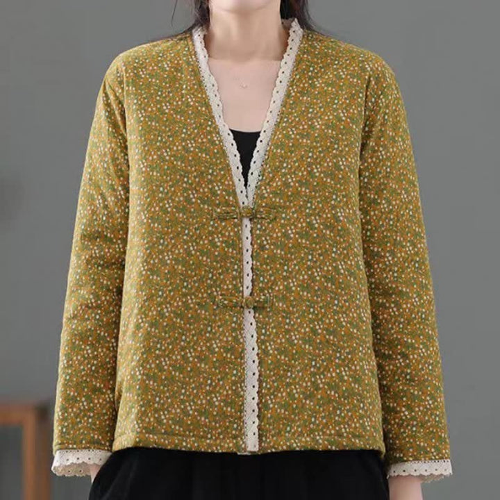 Buddha Stones Giacca da donna in maglia floreale, elegante, vintage, con bottoni, autunno/inverno. - image 3