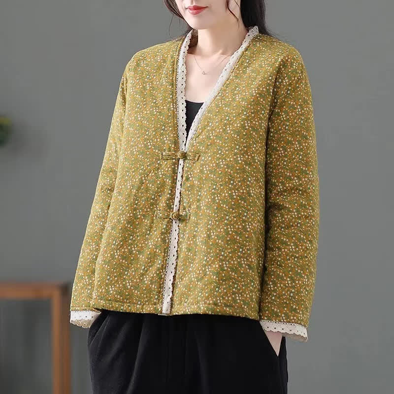 Buddha Stones Giacca da donna in maglia floreale, elegante, vintage, con bottoni, autunno/inverno. - Giallo - US12, UK/AU16, EU44 (3XL) - image 0
