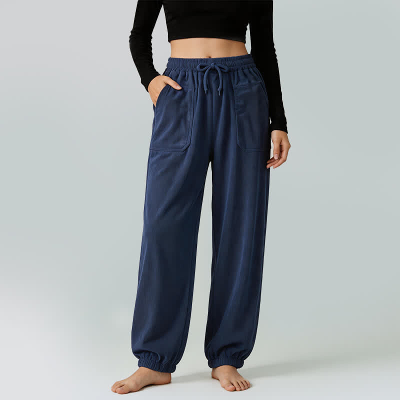 Buddha Stones Pantaloni lunghi casual autunno/inverno con coulisse, in velluto a coste con elastico in vita, modello affusolato da donna con tasche. - image 1