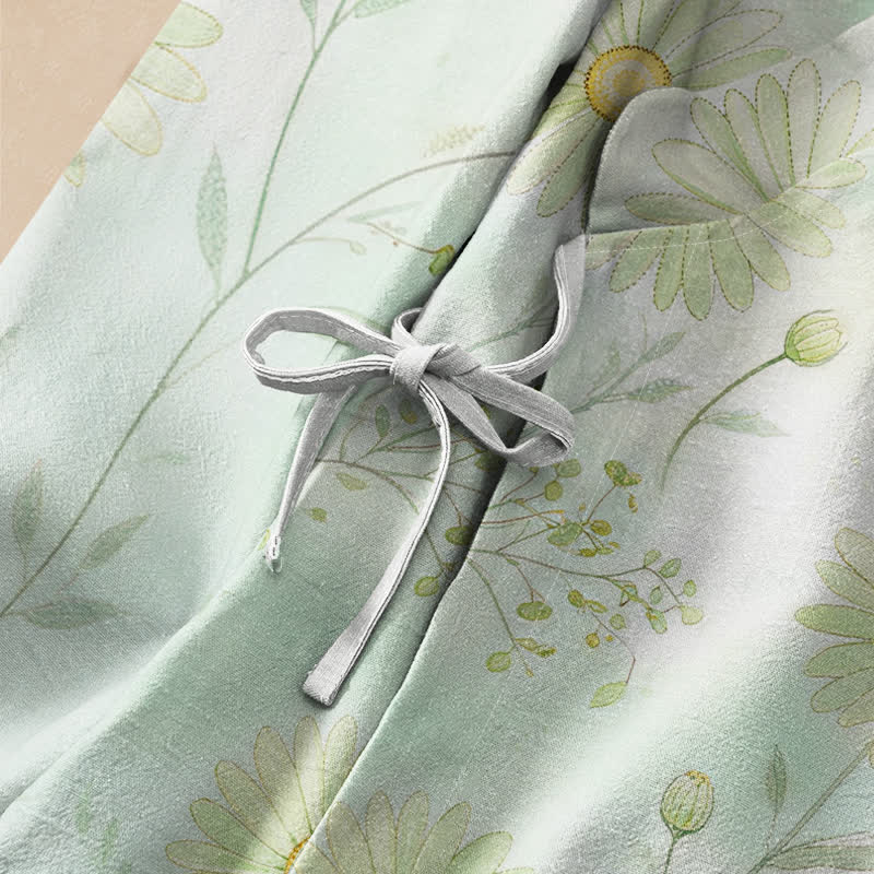 Buddha Stones Kimono da donna a maniche lunghe, stile Hanfu, con scollo a V e allacciatura, in cotone con stampa floreale a margherite. - image 3