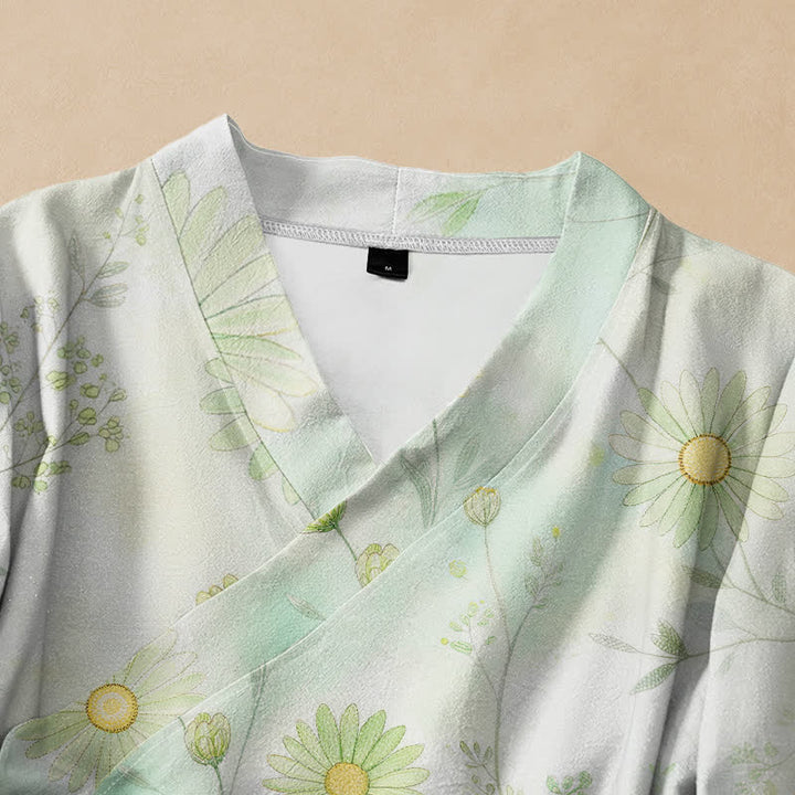 Buddha Stones Kimono da donna a maniche lunghe, stile Hanfu, con scollo a V e allacciatura, in cotone con stampa floreale a margherite. - image 2