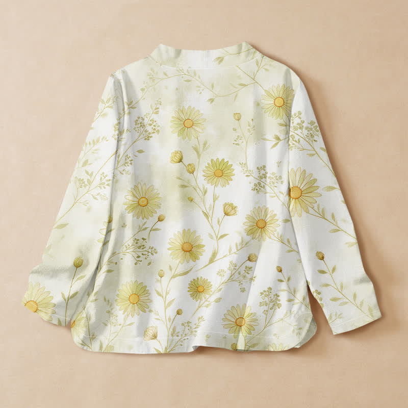Buddha Stones Kimono da donna a maniche lunghe, stile Hanfu, con scollo a V e allacciatura, in cotone con stampa floreale a margherite. - image 6