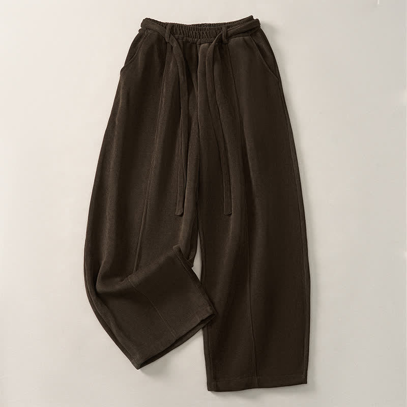 Buddha Stones Pantaloni harem da donna a tinta unita, casual, minimalisti, con coulisse, per autunno/inverno, con tasche. - Marrone sella - Versione foderata in pile - US8-10, UK/AU12-14, EU40-42 (2XL) - image 0