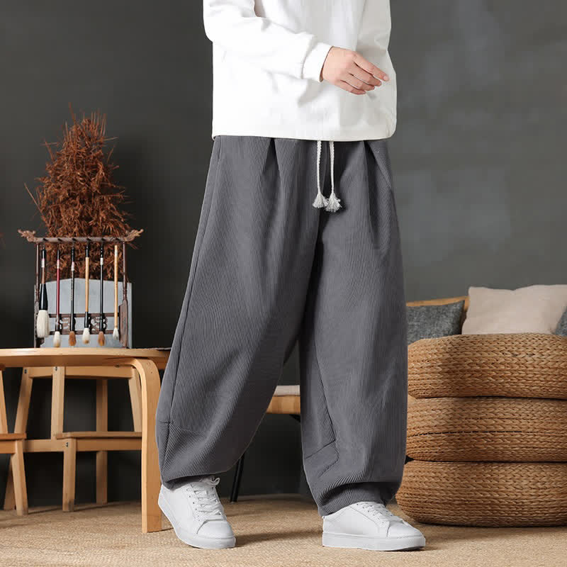 Buddha Stones Pantaloni alla caviglia vintage casual autunno/inverno in velluto a coste da uomo, modello harem con tasche - Grigio - US/UK/AU46, EU56 (5XL) - image 0
