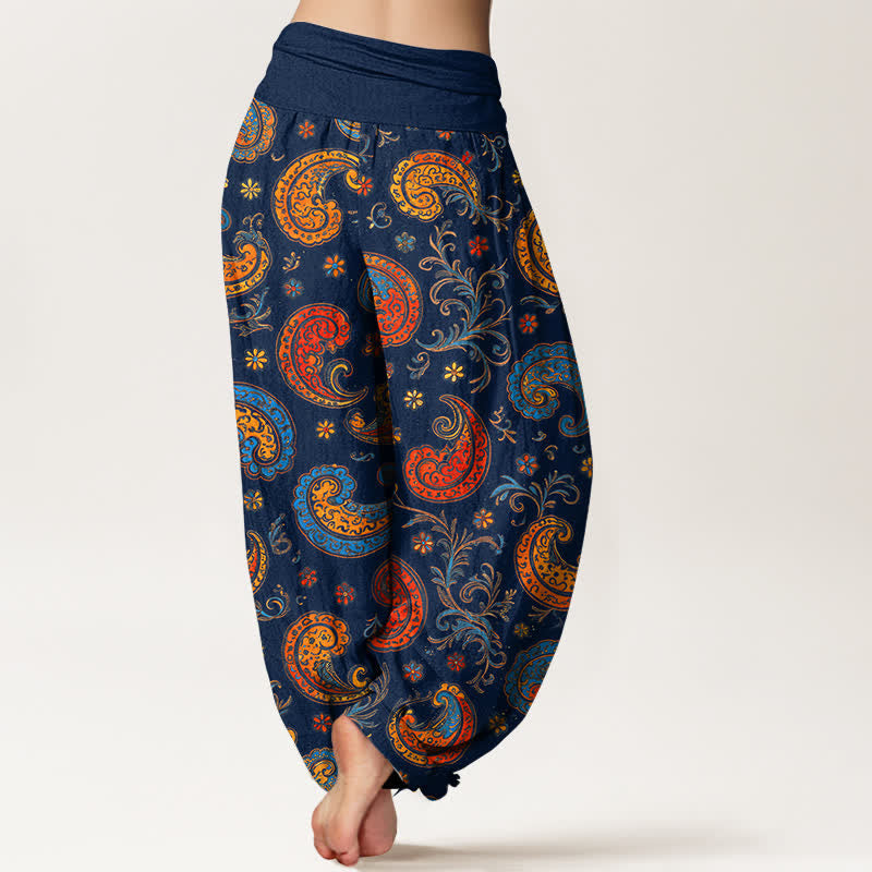 Buddha Stones Pantaloni harem da donna in cotone con motivo paisley esotico e vita elasticizzata. - image 1