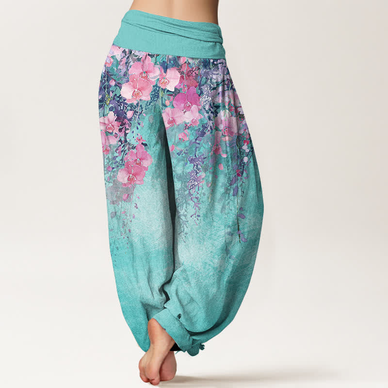 Buddha Stones Pantaloni harem da donna in cotone con elastico in vita e fantasia floreale da giardino. - image 1