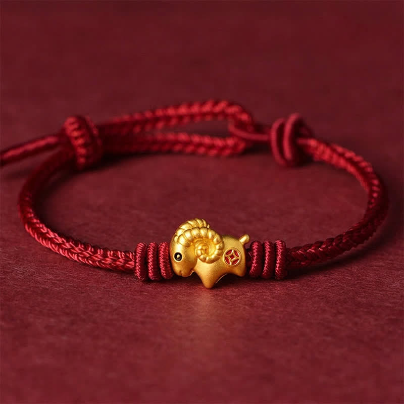 Buddha Stones Braccialetto con ciondolo a forma di capra e cordino rosso intrecciato - Filo Rosso (Protezione ♥ Fortuna) - image 0