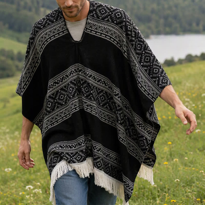 Buddha Stones Sciarpa da donna autunno/inverno in stile boho con righe geometriche e nappe. - image 3