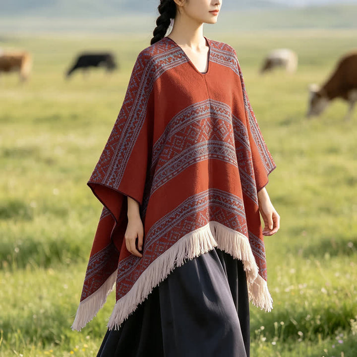 Buddha Stones Sciarpa da donna autunno/inverno in stile boho con righe geometriche e nappe. - image 10