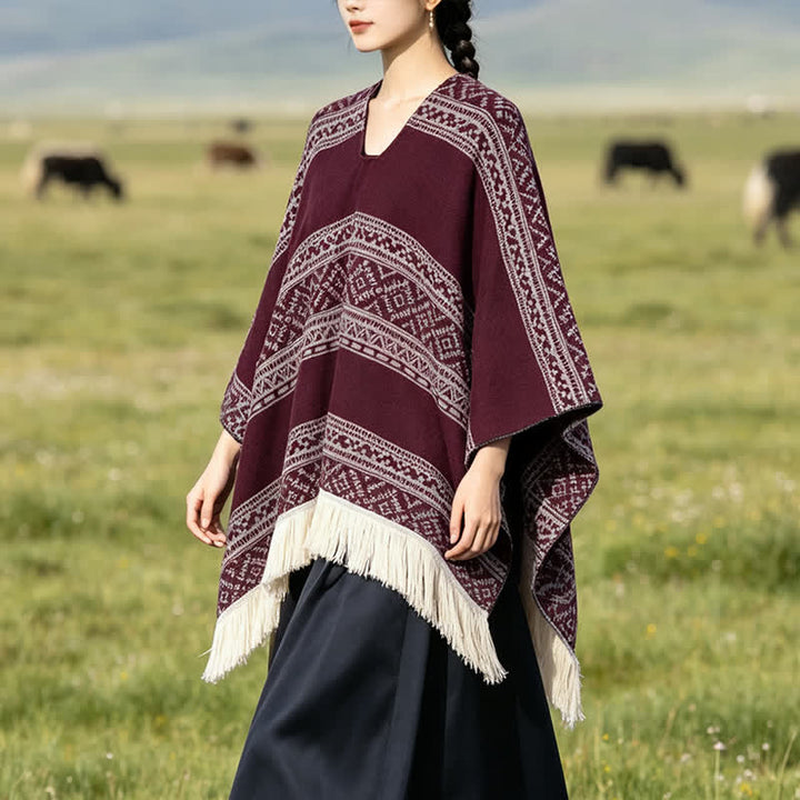 Buddha Stones Sciarpa da donna autunno/inverno in stile boho con righe geometriche e nappe. - image 14