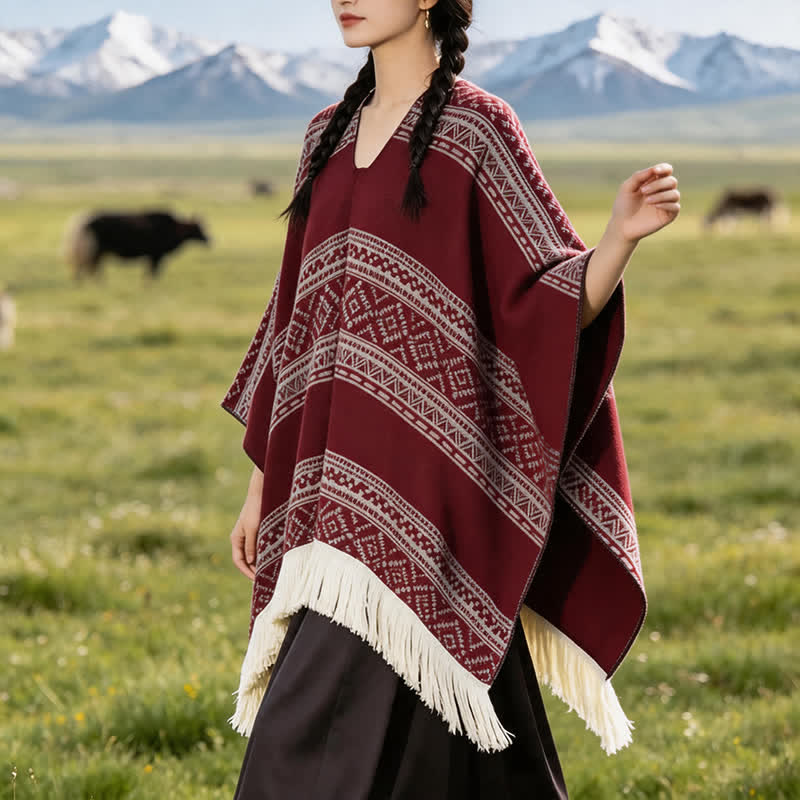 Buddha Stones Sciarpa da donna autunno/inverno in stile boho con righe geometriche e nappe. - image 18