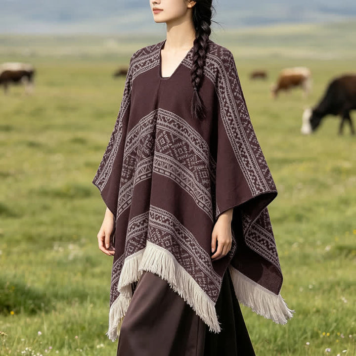Buddha Stones Sciarpa da donna autunno/inverno in stile boho con righe geometriche e nappe. - image 23
