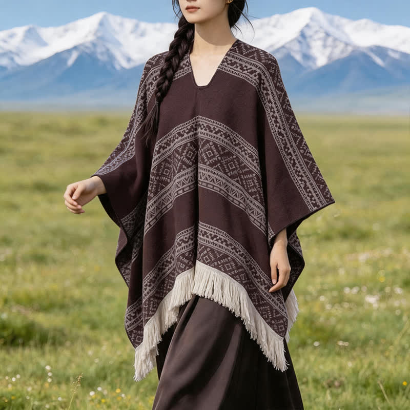 Buddha Stones Sciarpa da donna autunno/inverno in stile boho con righe geometriche e nappe. - image 22