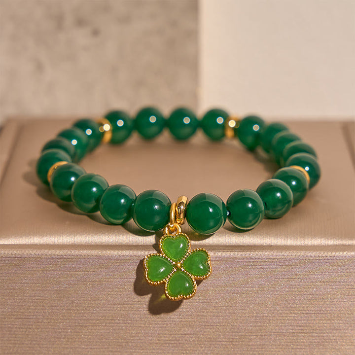 Buddha Stones Bracciale di supporto a quadrifoglio in agata verde naturale - Agata verde (Equilibrio♥Crescita) - image 0