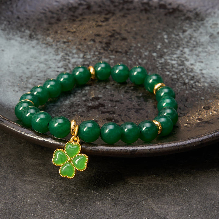 Buddha Stones Bracciale di supporto a quadrifoglio in agata verde naturale - image 7