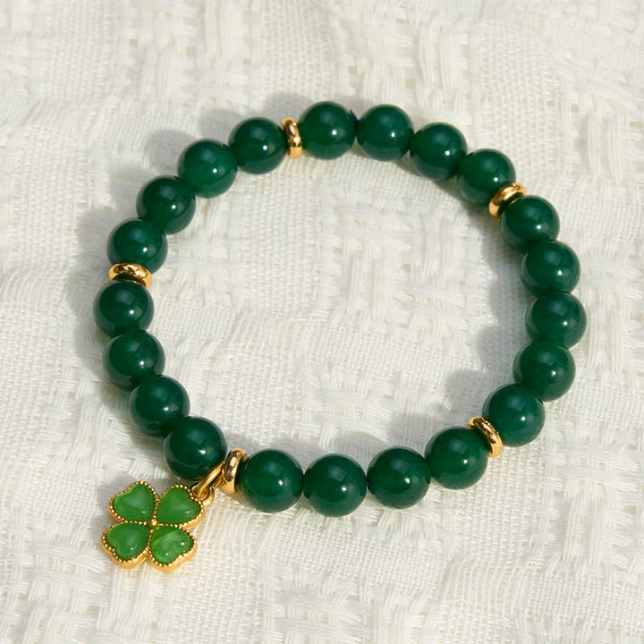 Buddha Stones Bracciale di supporto a quadrifoglio in agata verde naturale - image 3