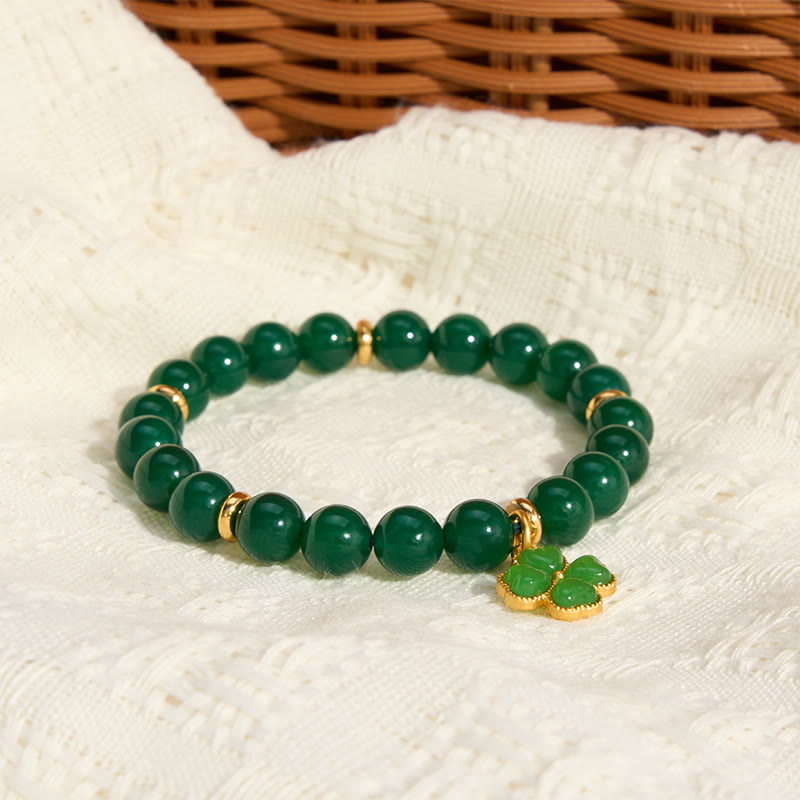 Buddha Stones Bracciale di supporto a quadrifoglio in agata verde naturale - image 4