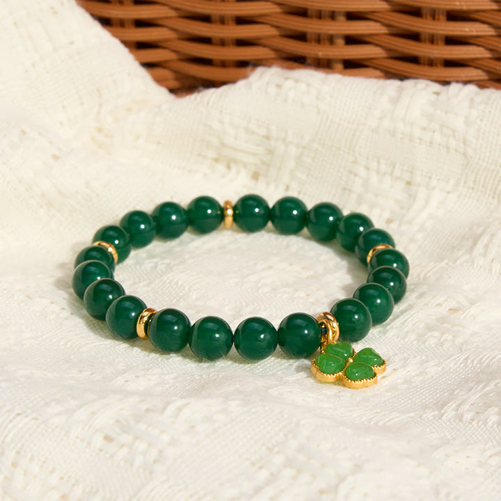 Buddha Stones Bracciale di supporto a quadrifoglio in agata verde naturale - image 4