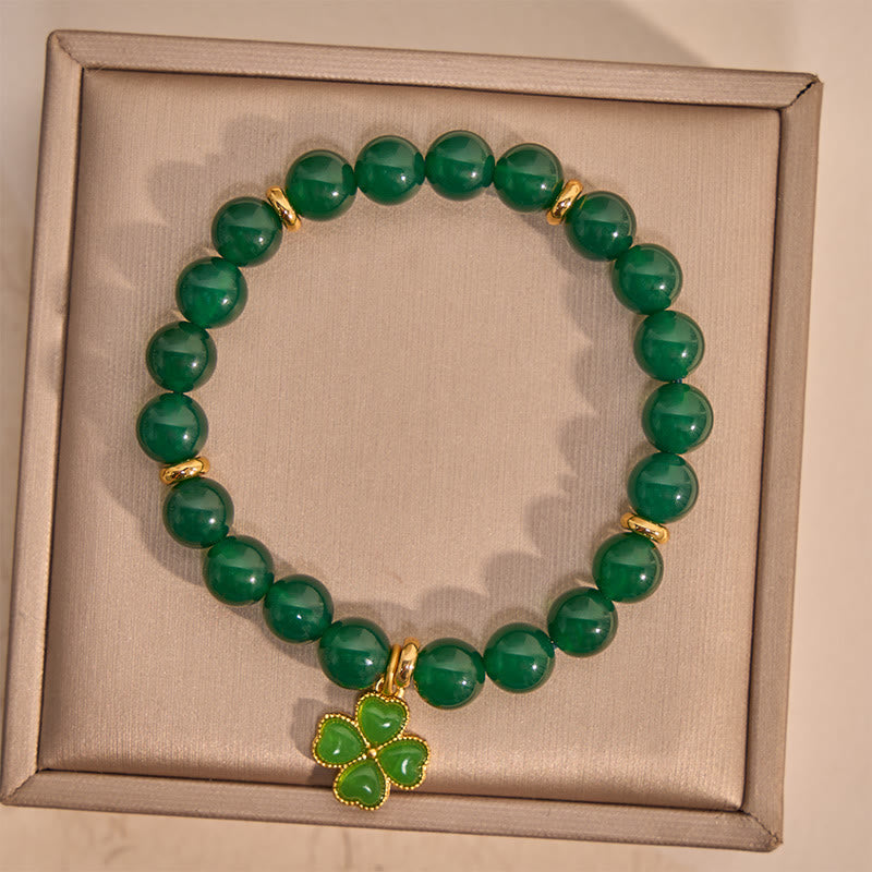 Buddha Stones Bracciale di supporto a quadrifoglio in agata verde naturale - image 1