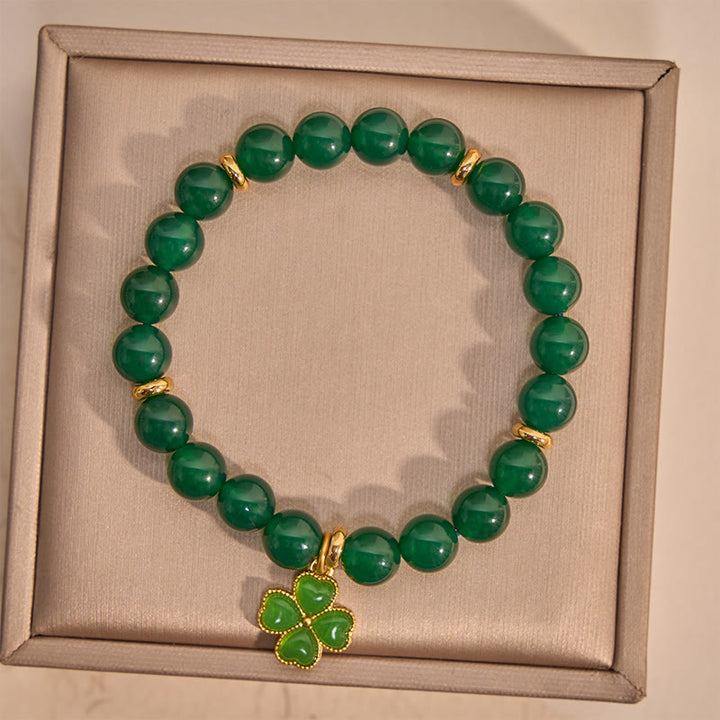 Buddha Stones Bracciale di supporto a quadrifoglio in agata verde naturale - image 1