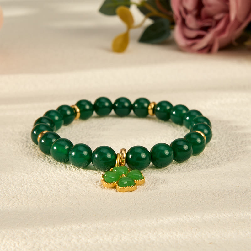 Buddha Stones Bracciale di supporto a quadrifoglio in agata verde naturale - image 2