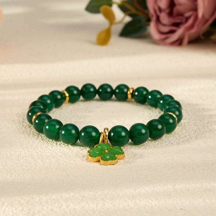 Buddha Stones Bracciale di supporto a quadrifoglio in agata verde naturale - image 2
